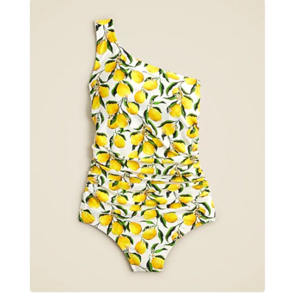 Ruched one shoulder one-piece swimsuit in limoncello
